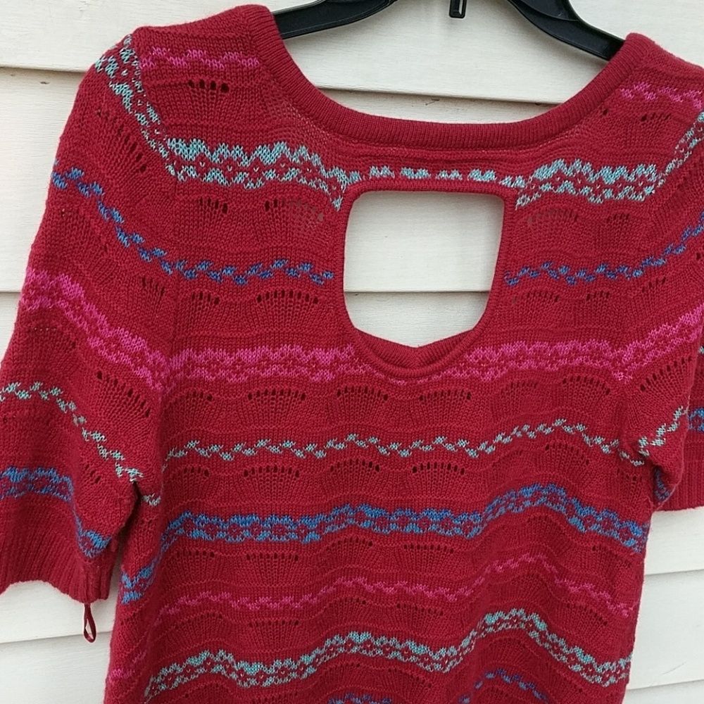Free People Fair Isle Sweater Top Red Valentines - Picture 5 of 9